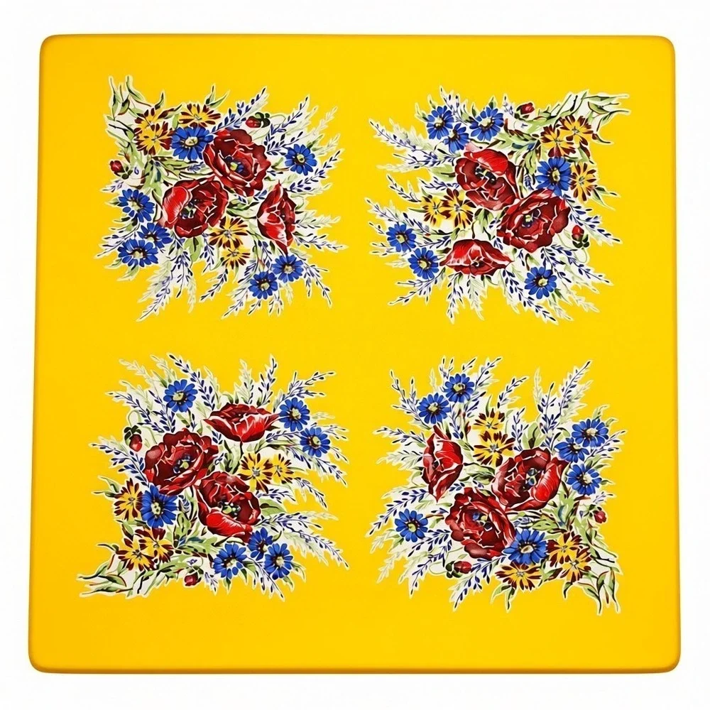 Pure‎ Silk Womens Square Scarf Hand Rolled Gold Hand Screen Printed Floral Silk